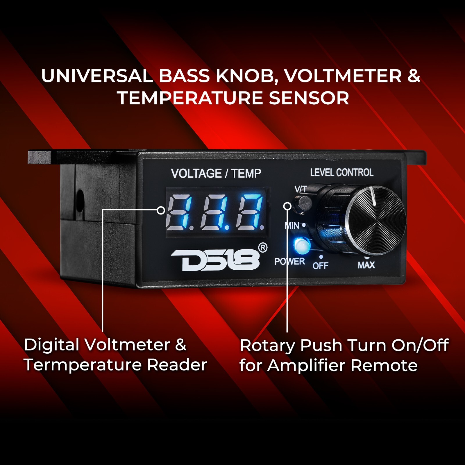 DS18 BKVTR Universal Bass knob with volt meter and temperature display