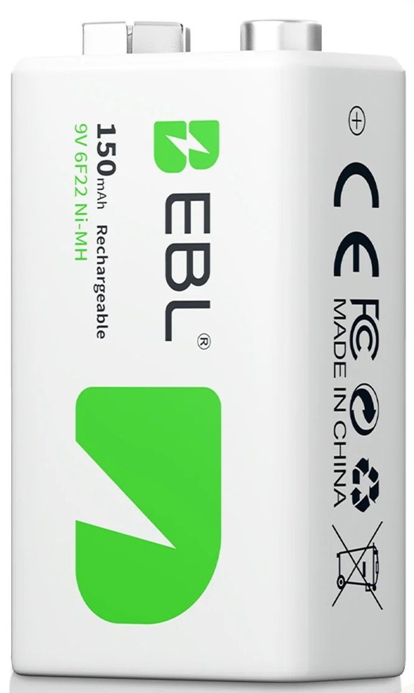 EBL 9V NIMH Rechargeable Batteries 2PCS ，2 Count,