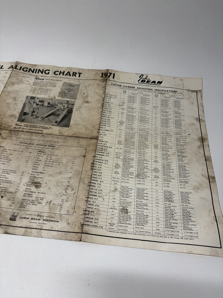 John Bean Ads Visualiner Alignment Official Wheel Aligning Chart 1958-1971