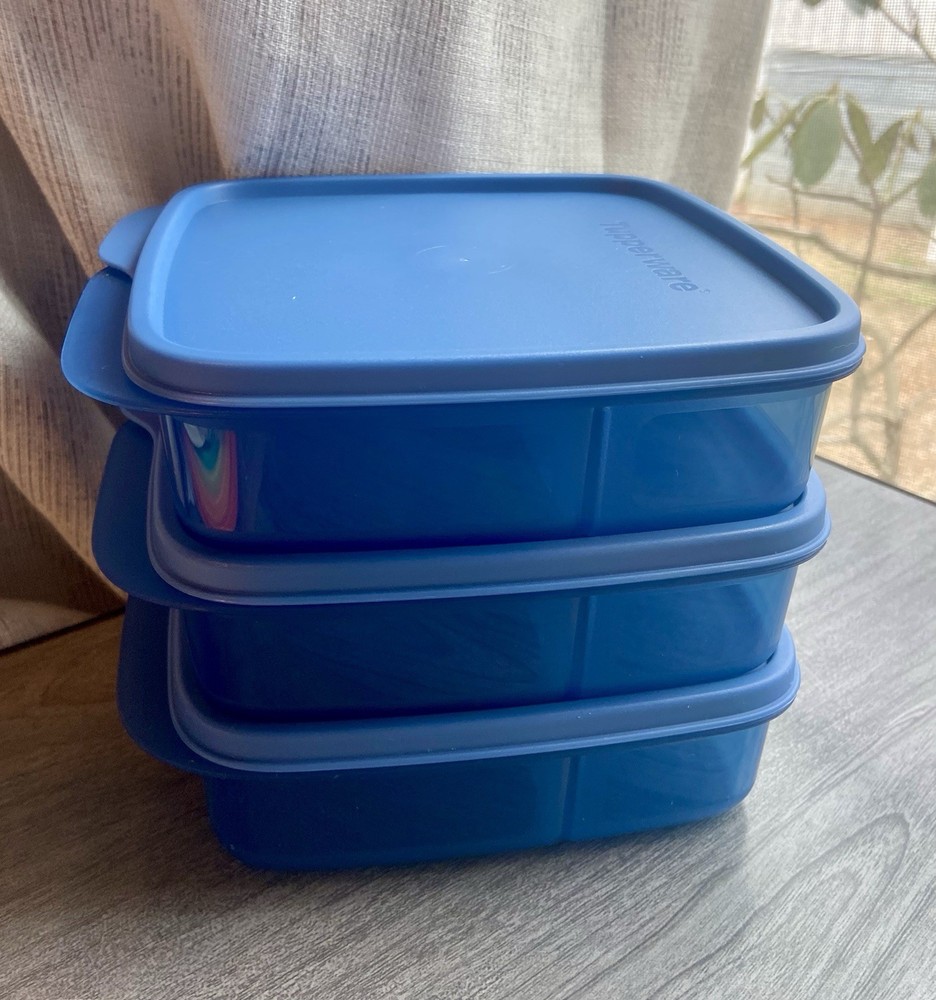 Tupperware ECO Lunch-It Divided Containers 3 Piece Set Blue 550ml