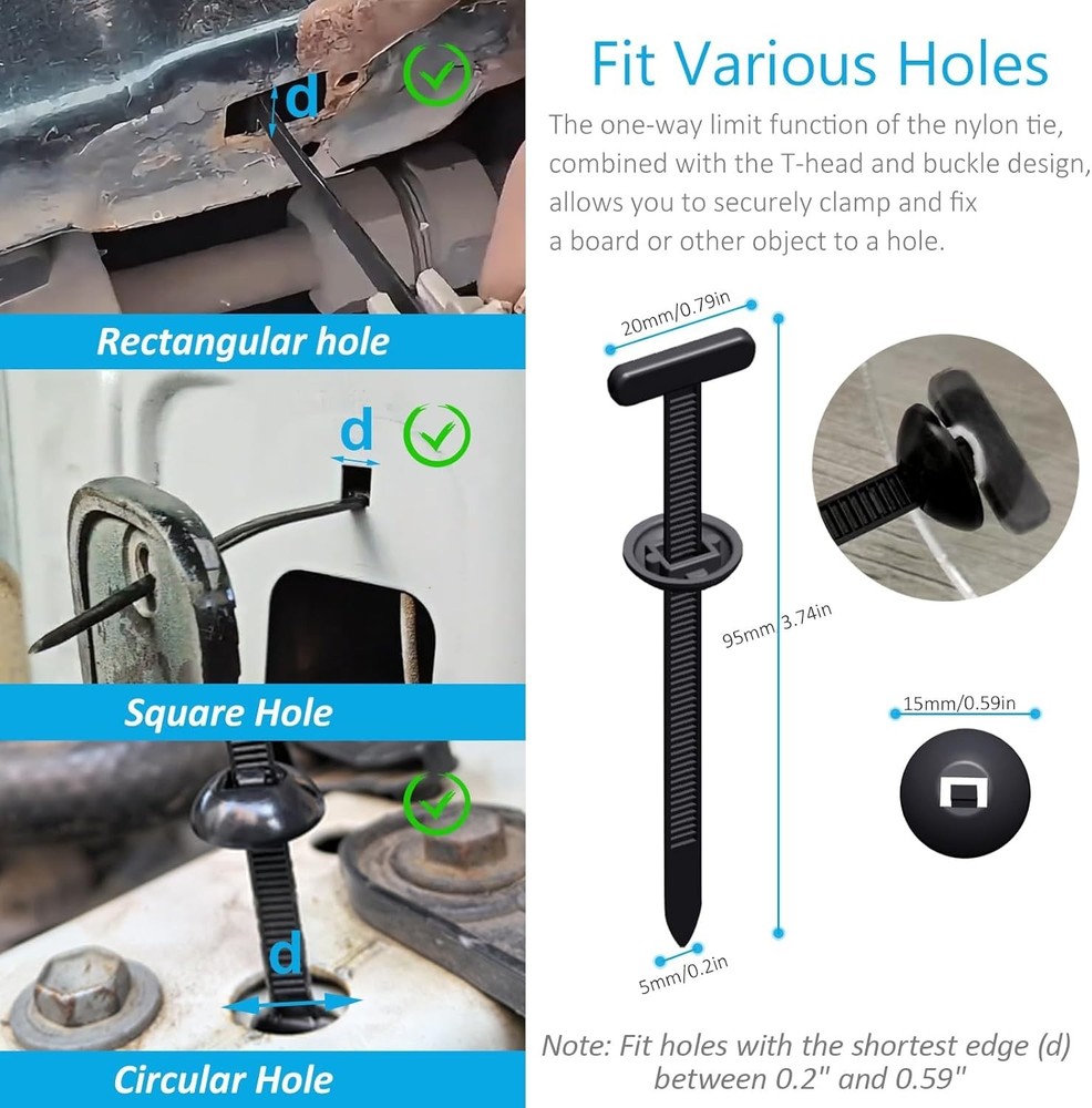 30PCS Nylon Universal Cable Tie Buckles, Multi-functional T Rivet Zip Ties 2 pak