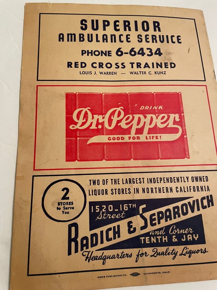 1945 Pacific Coast League Solons Baseball Program Doubleday Park Sacramento Ca