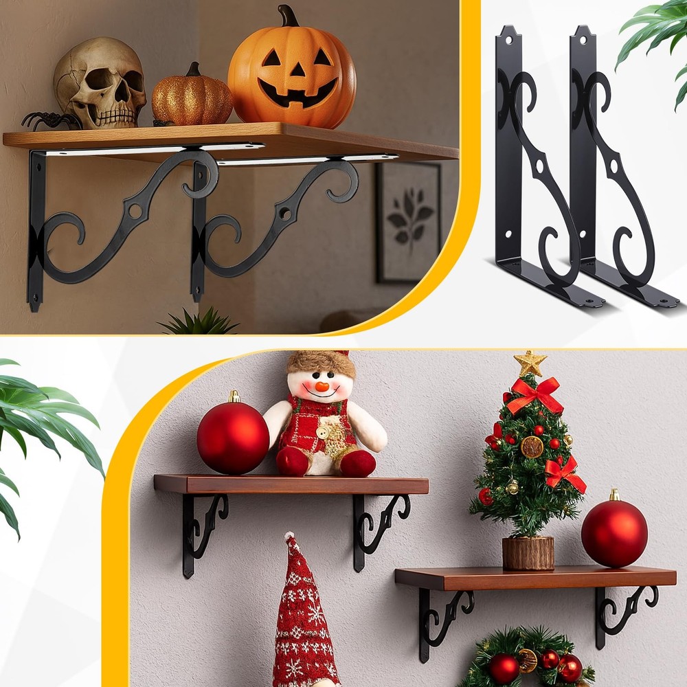 6 Pack 8 Inch Shelf Brackets Black Rustic Floating Decorative Shelf Bracket H...