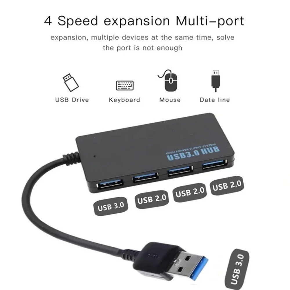 USB 3.0 Hub 4 Port High Speed Multi Port Splitter for PC Laptop Macbook PS4
