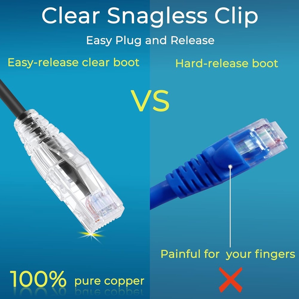 Snagless Cat6a Patch Cables 1ft 24-Pack