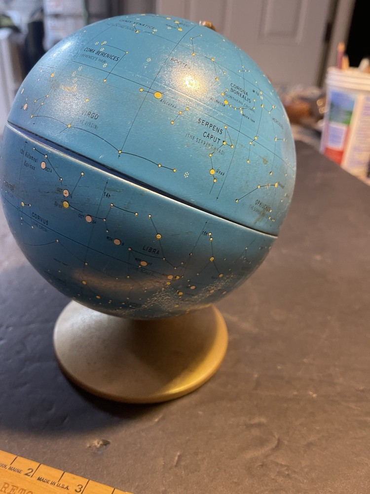 Vintage 1970 6" Replogle Tin Celestial Constellation Globe & Stand