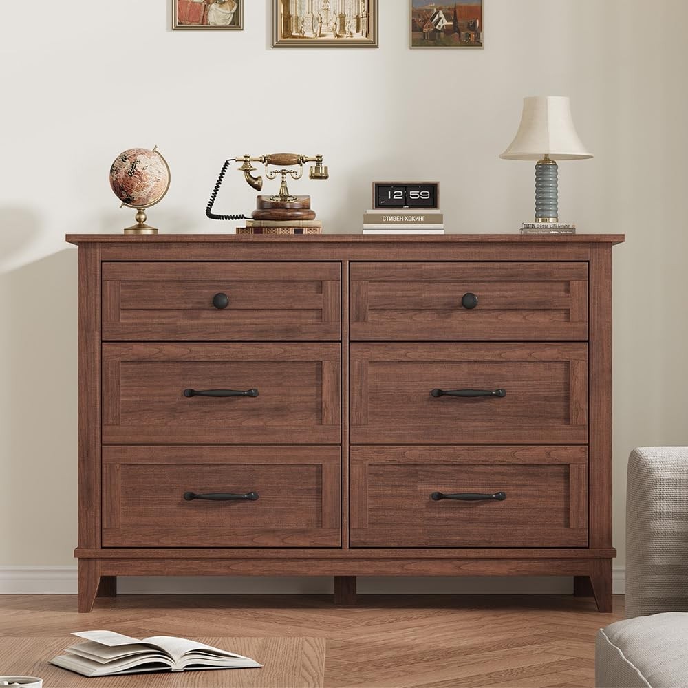 Dresser for Bedroom 6 Drawer Dresser Storage Freestanding Wooden Closet Chest
