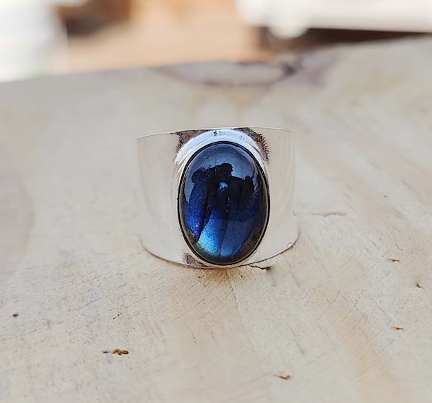 Solid 925 Sterling Silver Natural Labradorite Oval Gemstone Handmade Boho Ring