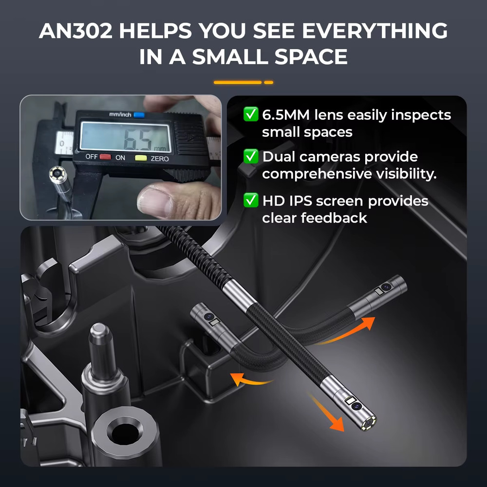 AN302 Dual Camera Endoscope 2-Way Articulating Borescope 3 Image Display Modes