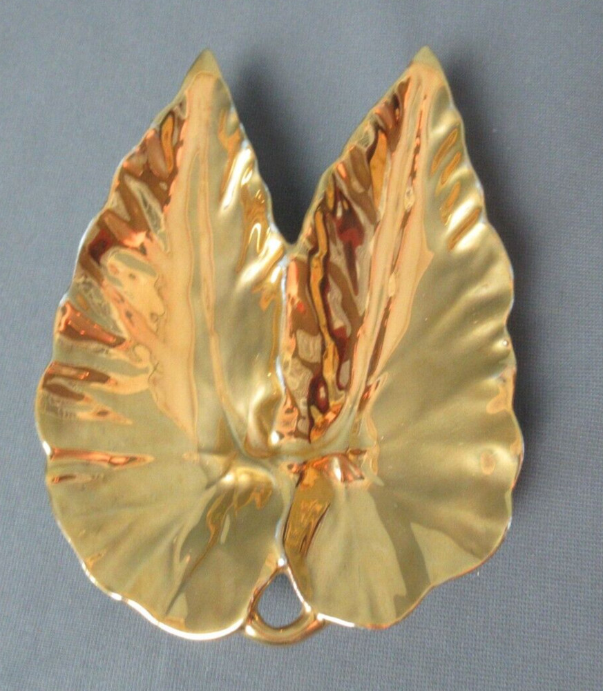 Double Leaf Mint Dish - Gold on Front - Luster on Back - Japan - 6" long - 179