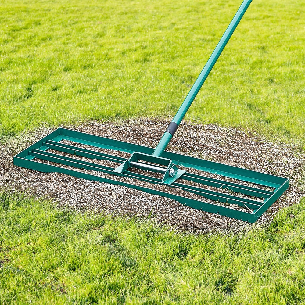 Compost Spreader with Lawn Leveling Rake, 24" Wide Basket with Adjustable Handle