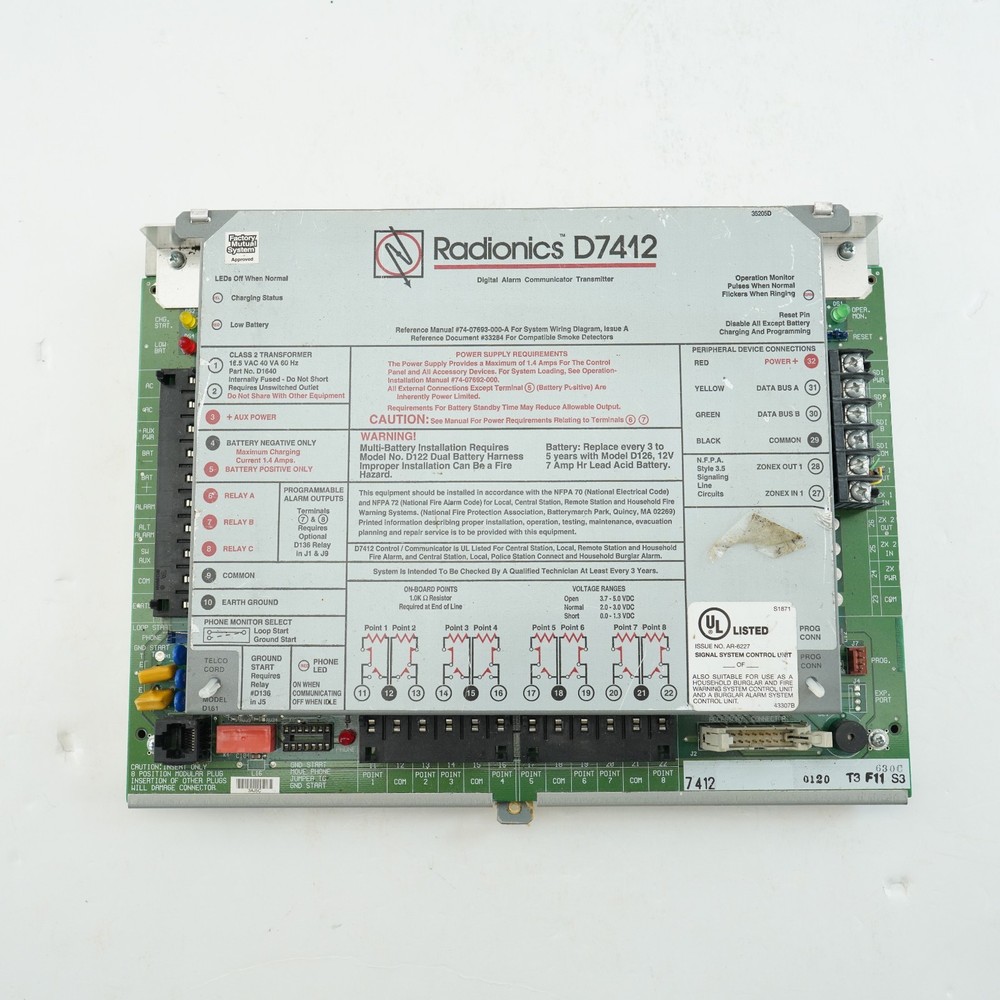 Radionics D7412 Security Digital Alarm Communicator Transmitter Panel UNTESTED