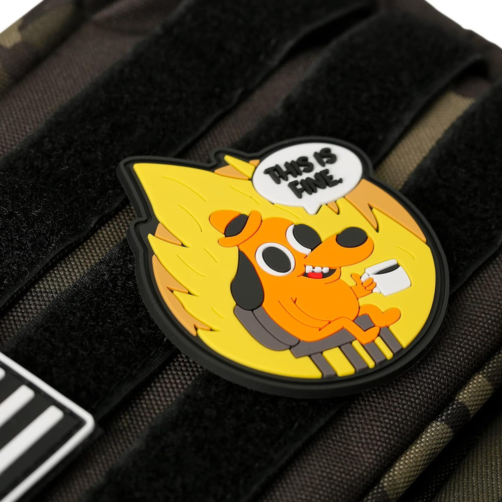 This Is Fine Dog PVC Patch, 1 Pc PVC Rubber Meme Morale Patch with Hook and Loop