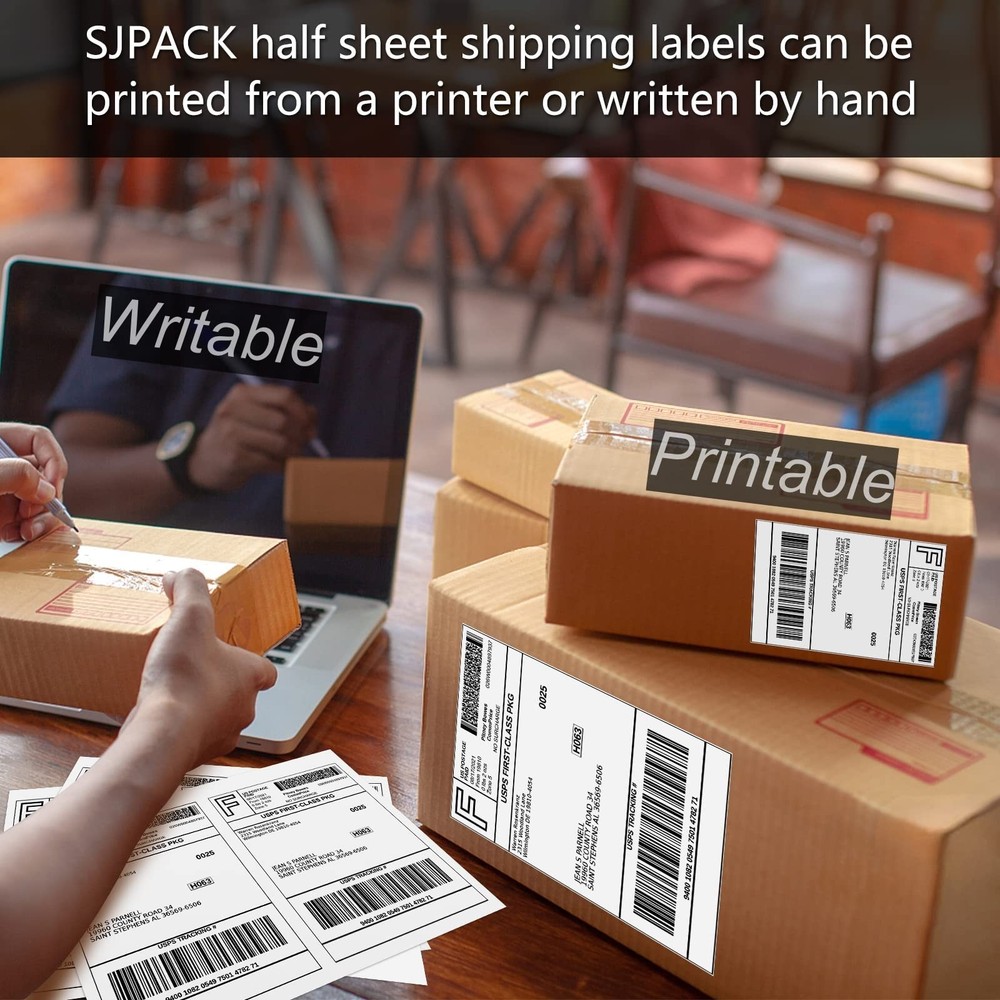 SJPACK 1000 Half Sheet Self Adhesive Shipping Labels, 1000 Multicolor