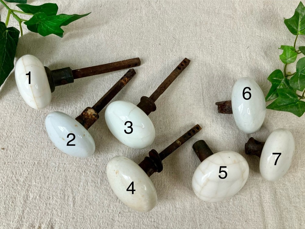 7 VTG Door Knobs White Porcelain Hardware Crafting Replacement As Found