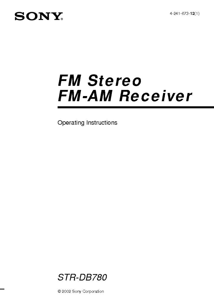 Sony STR-DB780 Amplifier / Receiver Owners Instruction Manual