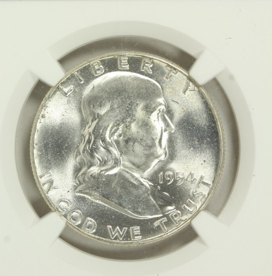 1954 Franklin Half Dollar : NGC MS64FBL Blazing White