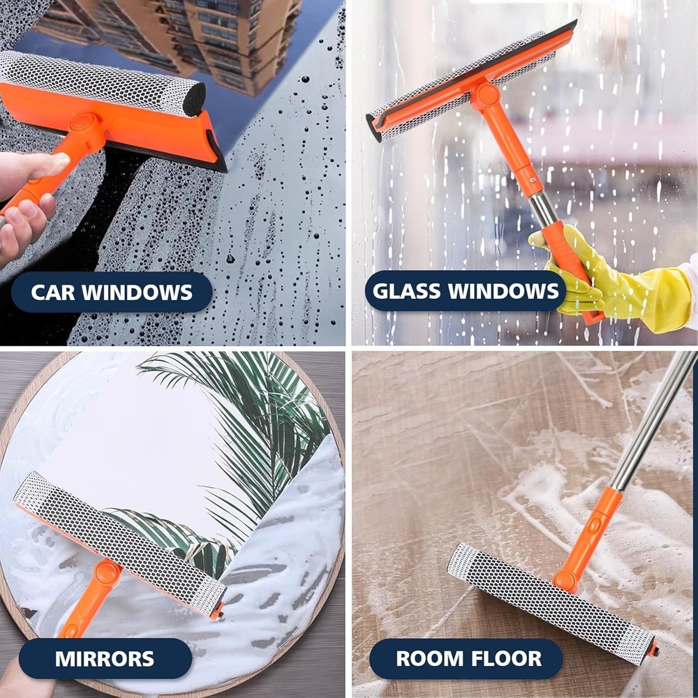 Professional Window Squeegee,2 in 1 Squeegee Window Cleaner with Long Stainle...