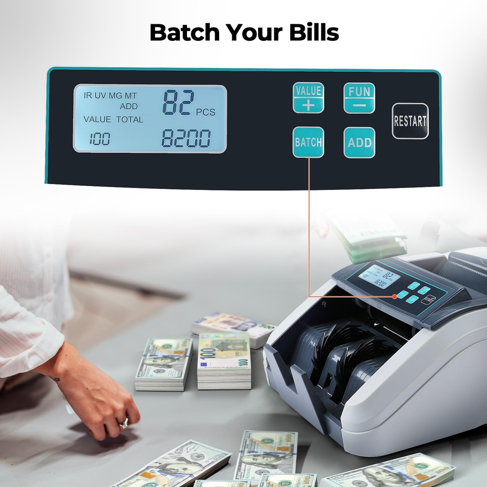 IMC51 Money Counter Machine Count Value, Add+Batch/Add+ Value Mode Bill Counter,