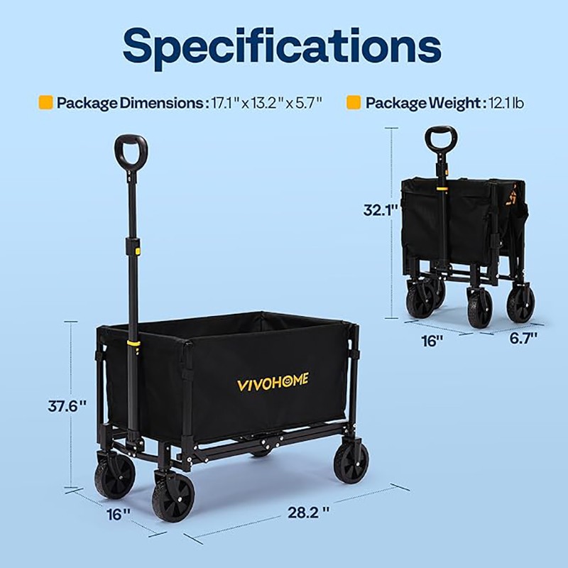 Collapsible Wagon Cart Lightweight Portable Utility Wagons w/ All-Terrain Wheels