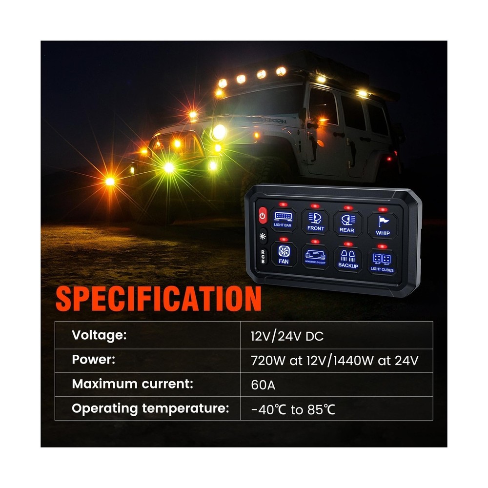 SUPAREE 8 Gang Bluetooth RGB Switch Panel,Toggle Momentary Flash Strobe Memor...