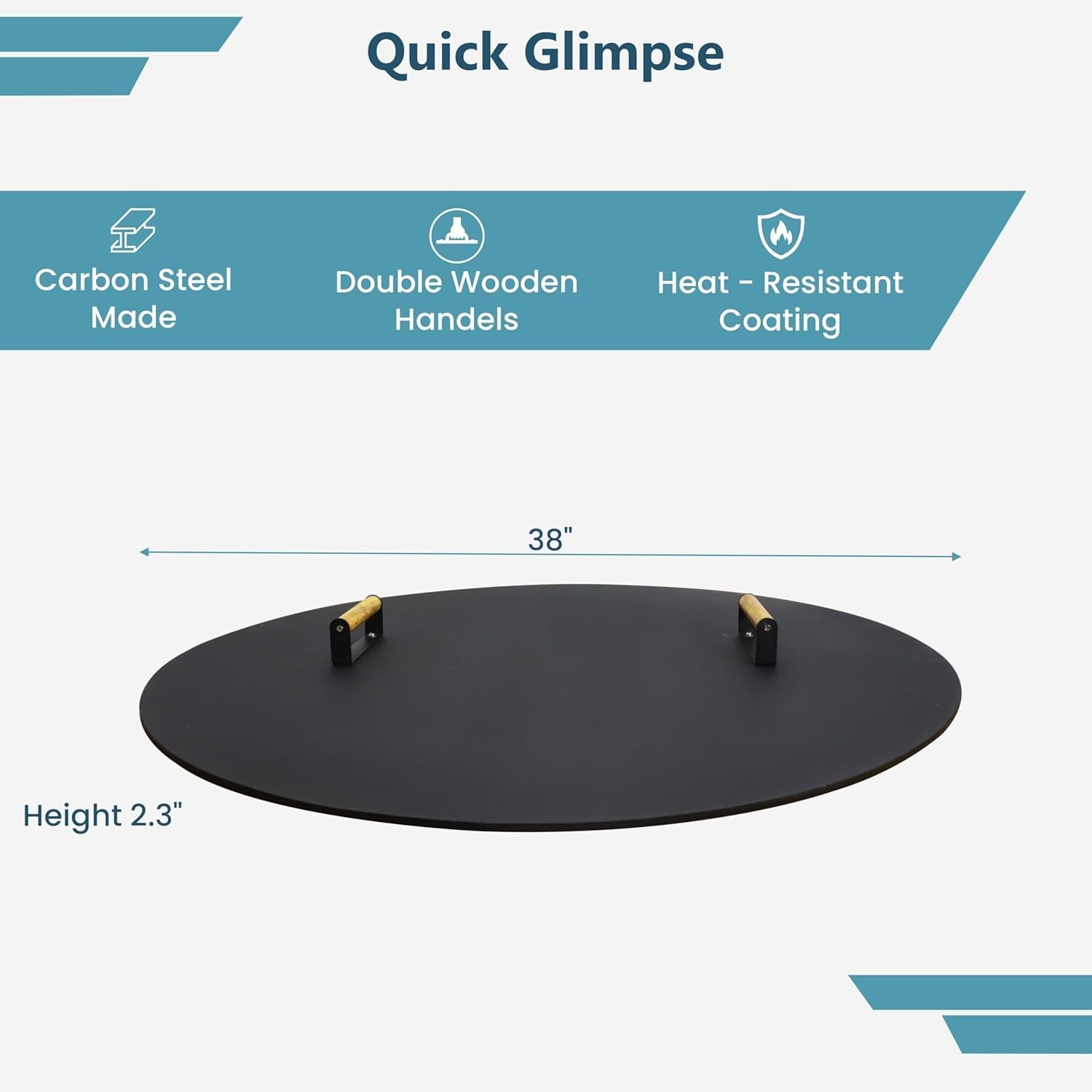 Round Fire Pit Lid - 38 inch fire pit lid Metal W/Wooden Handles Fit