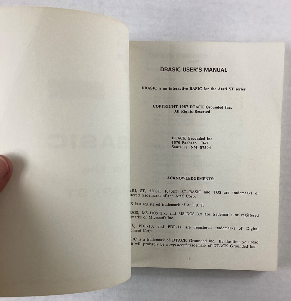 DBASIC For The Atari ST (1987, DTACK Grounded inc.) User’s Manual