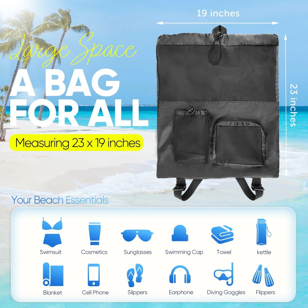 Swim Backpack Mesh Bag, Large Waterproof Drawstring Beach Pool