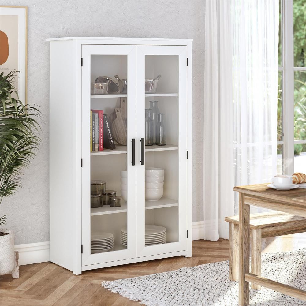 Modern Curio Cabinet w/ Glass Doors & 2 Adjustable Shelves