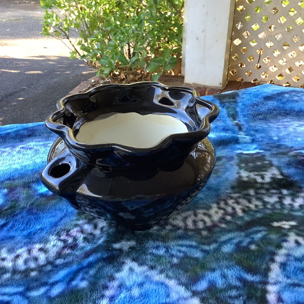 Black ceramic flower planter or ceramic bowl 2pc