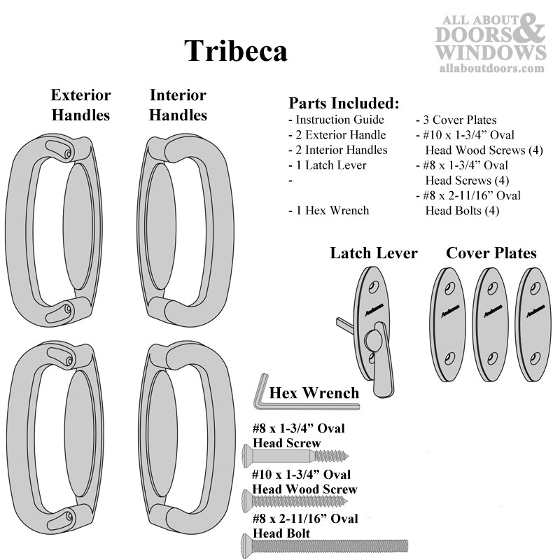 Andersen 4 Panel Gliding Door Tribeca Interior Exterior Hardware Set White