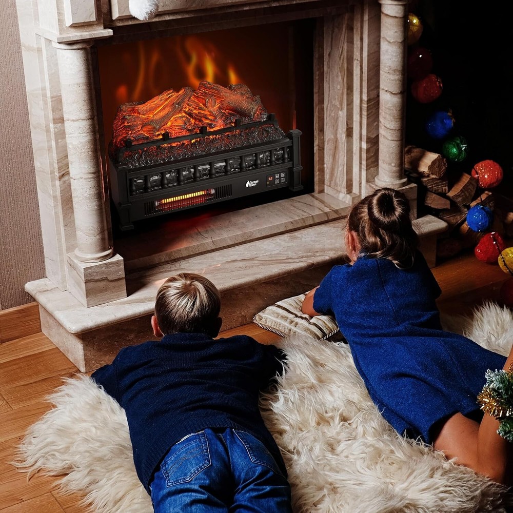 Realistic 1500W Infrared Electric Fireplace Insert Logs, Adjustable Brightness