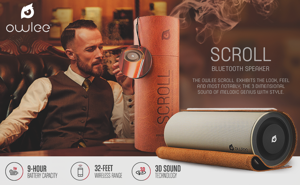 Owlee Scroll Premium Portable Bluetooth Wireless Speaker With Leather and Case