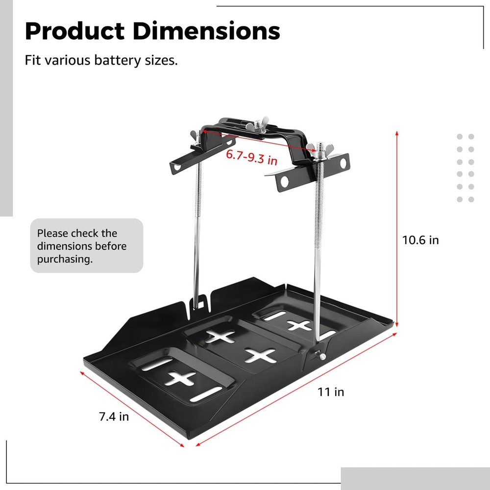 Battery Hold Down Tray Kit Universal Metal Storage Holder Adjustable Bracket