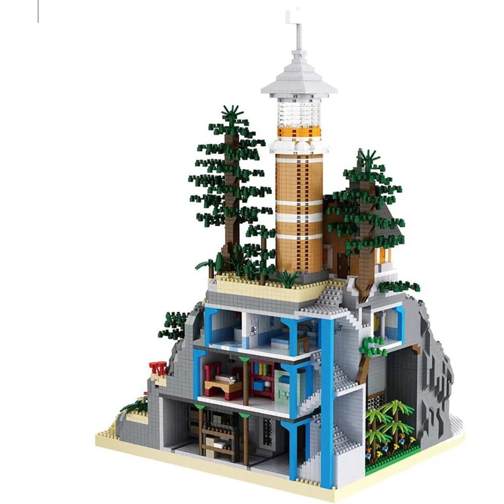 Island Cave Lighthouse Micro Building Blocks Set, 5686pcs Architecture Model