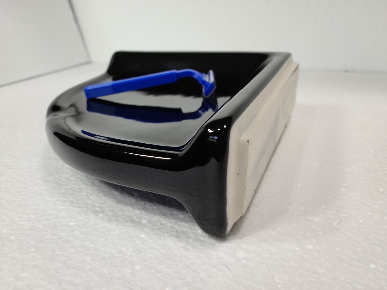 Vintage Black Ceramic Shower Tile Corner Tray Soap Dish Shampoo Holder Caddy