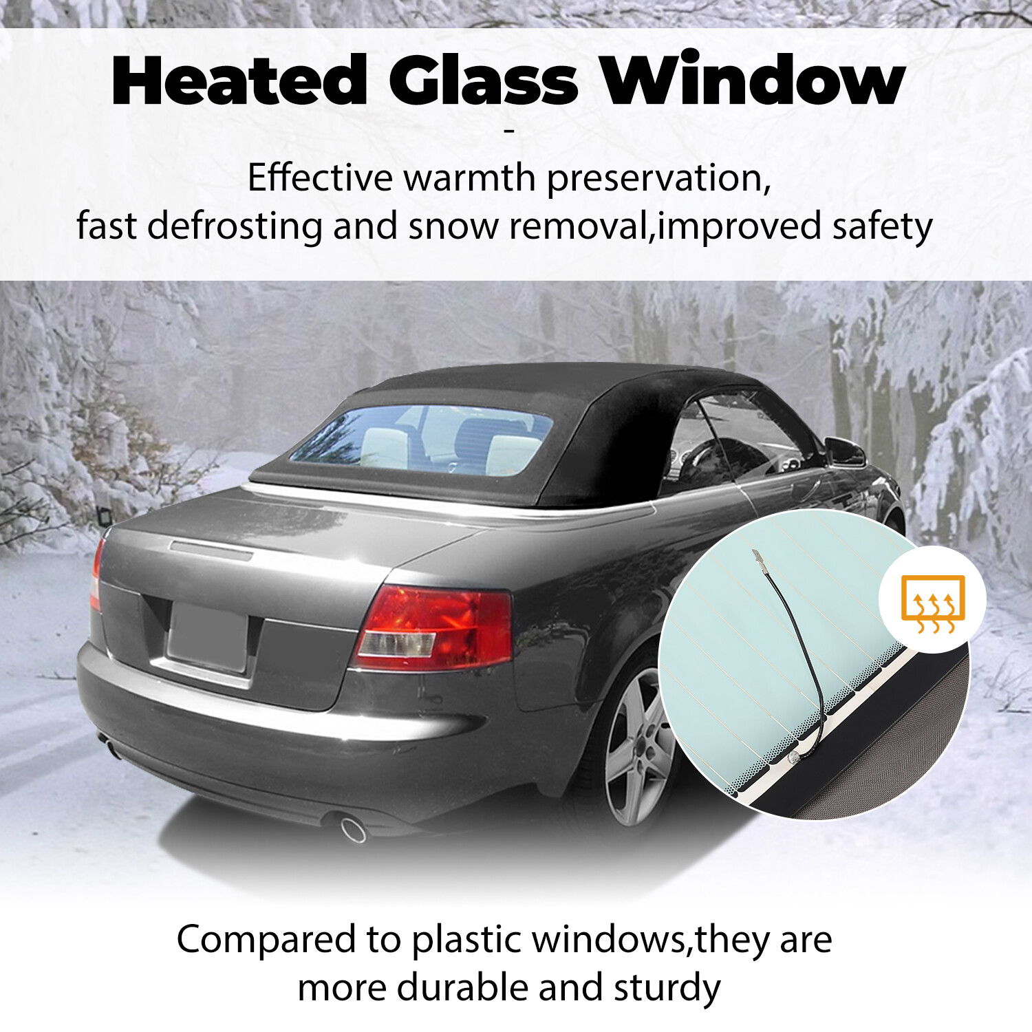 Fits Audi A4 03-09 Black Convertible Top W/ Heated Glass Window Sailcloth Vinyl