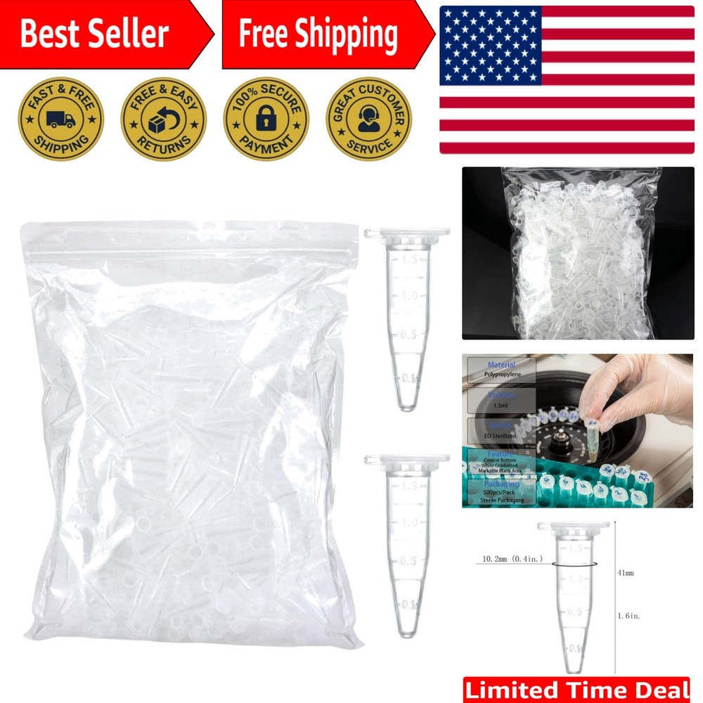 500 Sterilized 1.5ml Microcentrifuge Tubes - Precise Scale for Accurate Sampling
