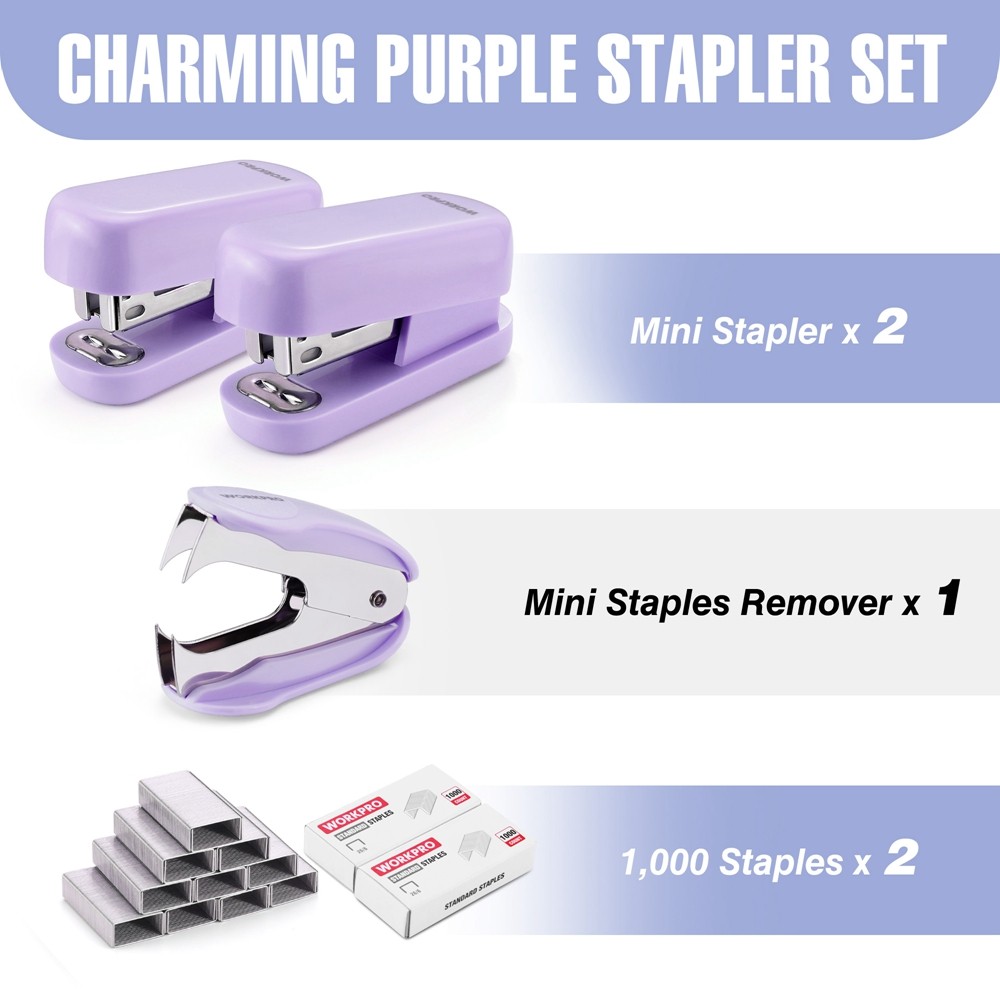 WORKPRO 3PC Stapler Set 2PC Mini Stapler 1PC Staple Remover 2000 Standard Staple