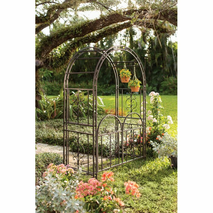 Iron Garden Arch with Gates Vintage Style Scroll Metal Arbor Vine Plant Climber
