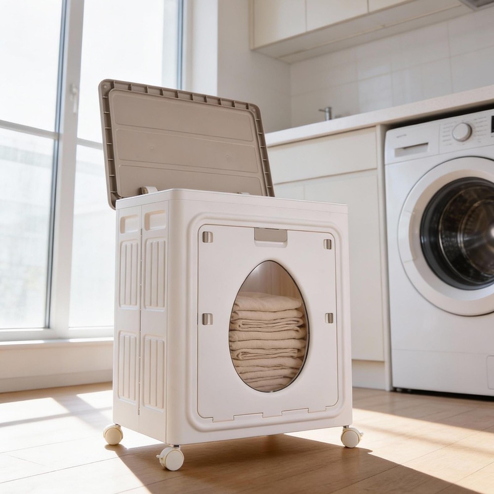 130L Collapsible Laundry Hamper Foldable Rolling Laundry Basket with Wheels