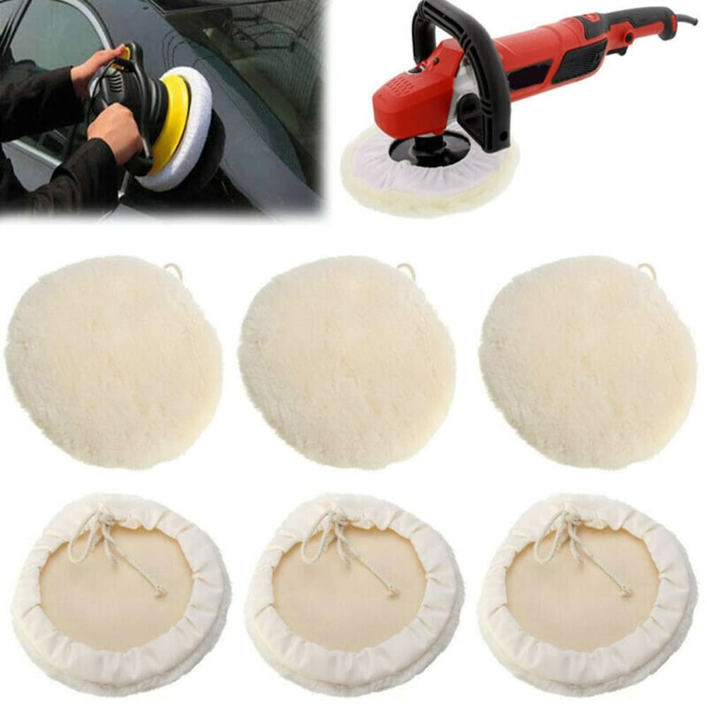 6 Pack 7 Inch Polishing Pad Wool Buffering Pad Drawstring Design Buffing Whee...