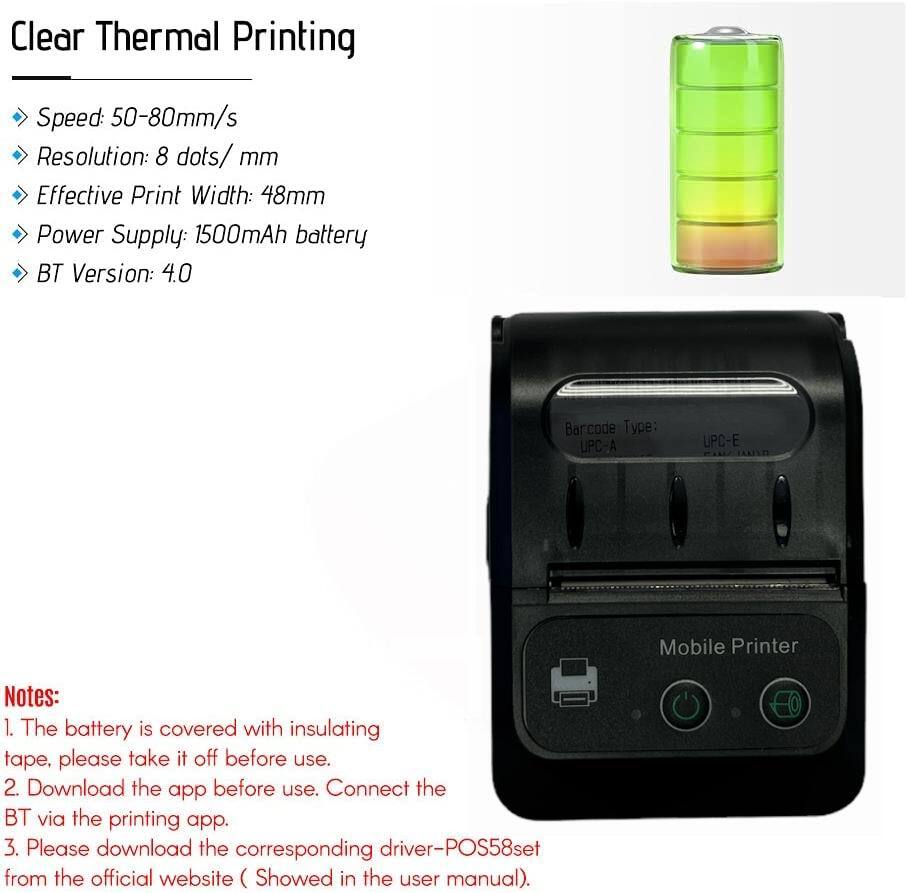 Mini 58mm Portable Bluetooth Wireless Pocket Mobile POS Thermal Receipt Printer