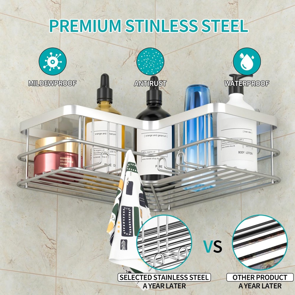 Corner Shower Caddy, Adhesive Shower Shelves No Drilling [2-Pack], Rustproof ...