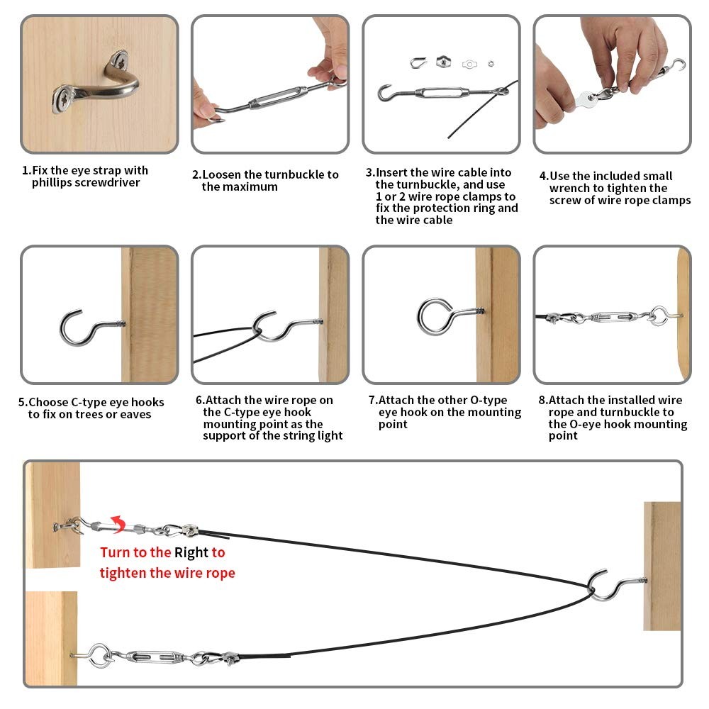 Outdoor Lights Hanging Kit,Globe String Light Suspension ,100FT Black