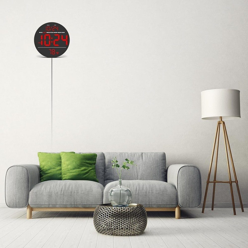 Digital Wall Clock with Large LED Display, Date, Temperature, Auto-Brightness