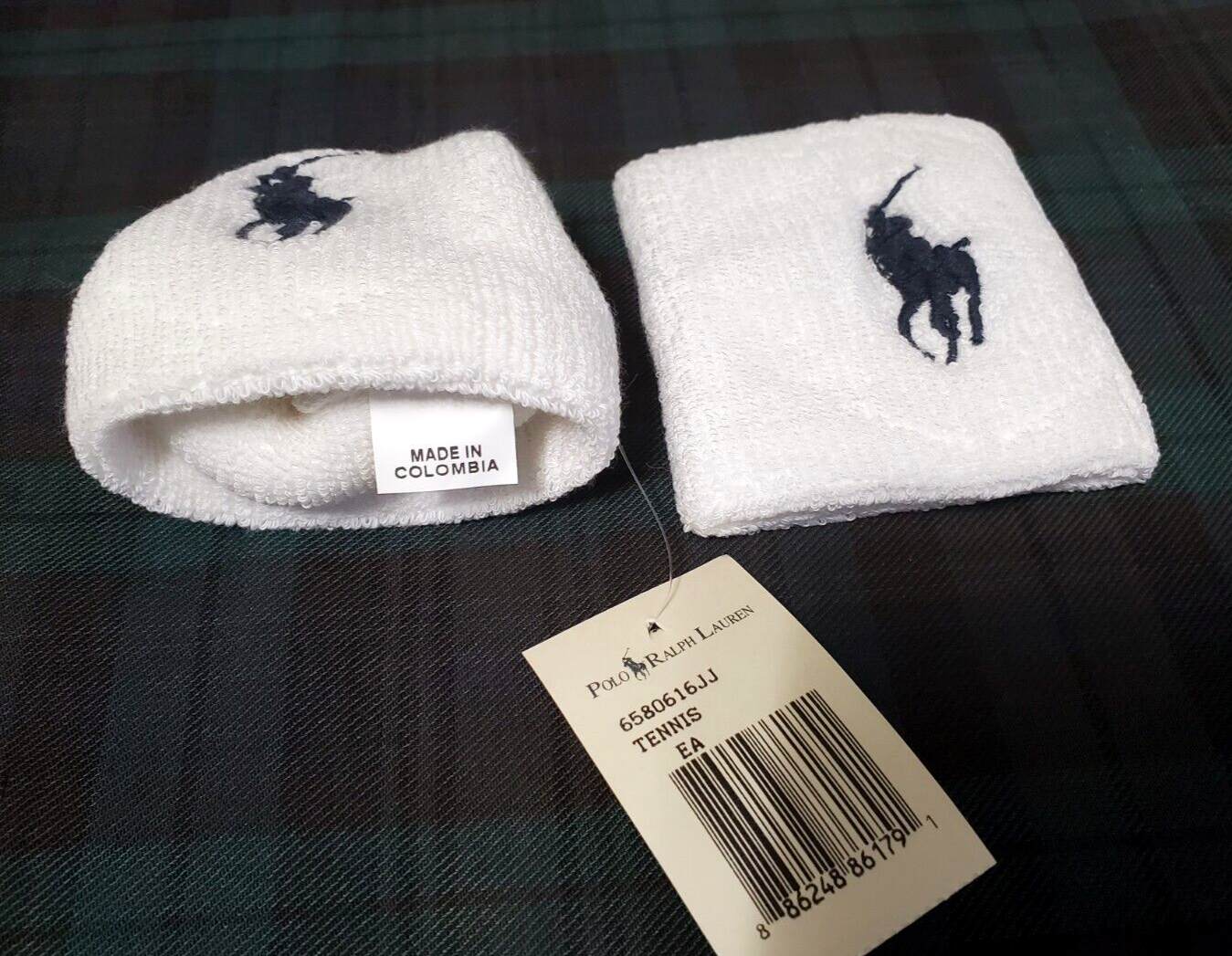 POLO RALPH LAUREN ICONIC PONY WHITE COTTON ELASTICIZED TENNIS WRISTBAND: OSFA