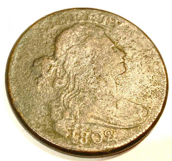 1802 Draped Bust Large Cent With Stems Nice FINE+  #2