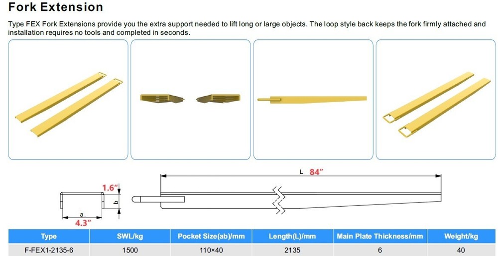 Pallet Fork Extensions 84in Fork Blades with 4.5in Width