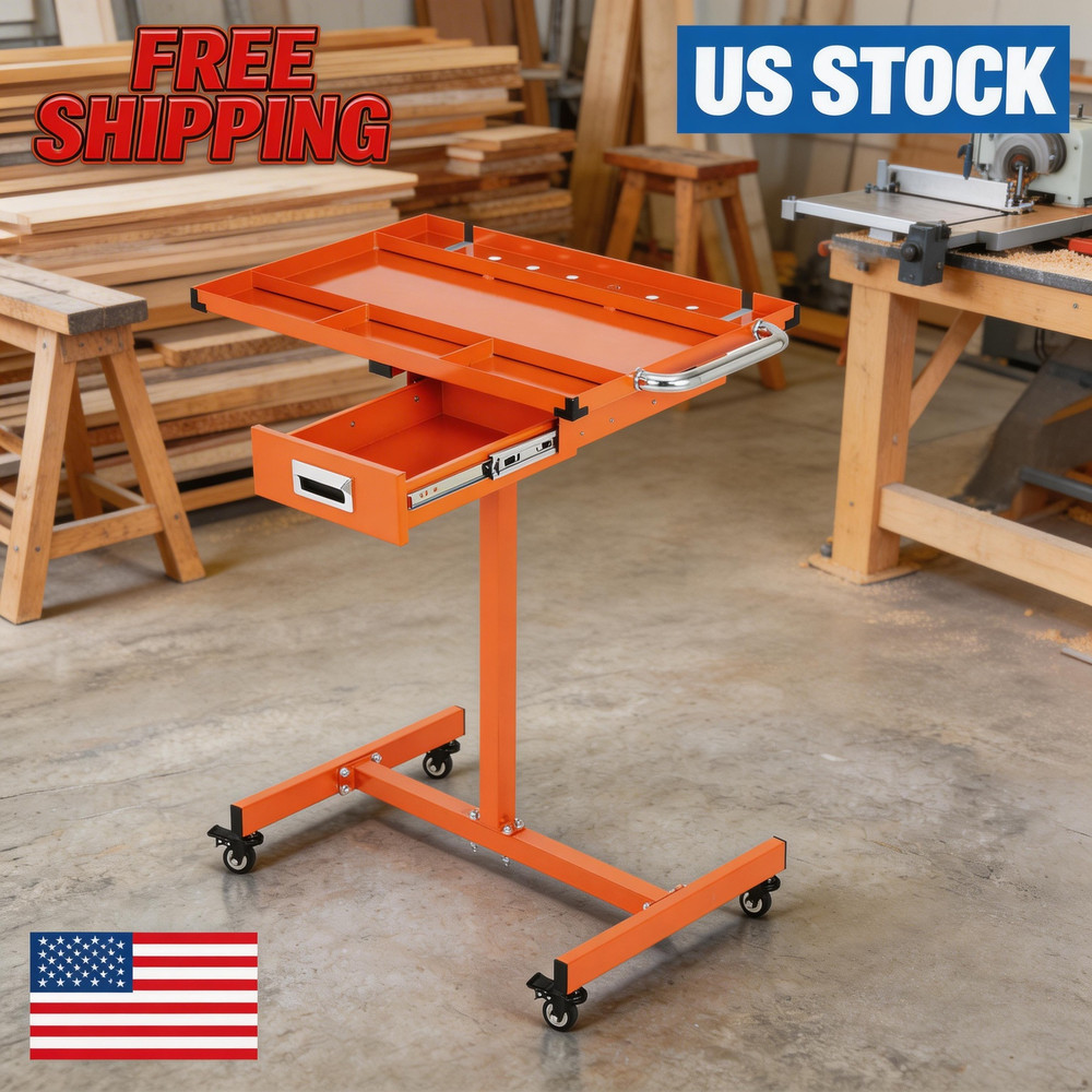 Locking Casters, Adjustable Height 35"-44.8" Rolling Steel with Workbench
